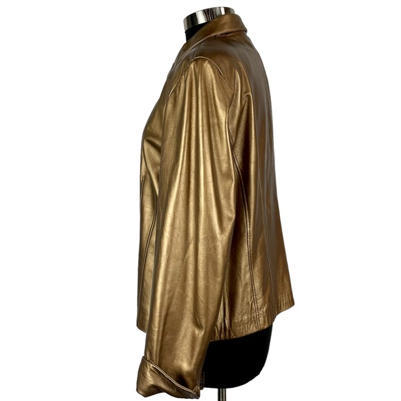 COLDWATER CREEK Y2K BRONZE METALLIC LEATHER ZIP UP COLLARED JACKET - Picture 5 of 15